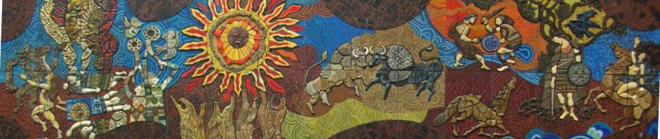 Mosaic mural, Setanta or Tain Wall, by Desmond Kinney, Dublin IE